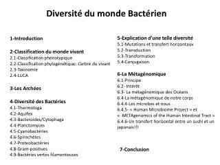 Diversité du monde Bactérien