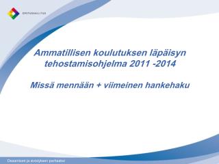 Ammatillisen koulutuksen läpäisyn tehostamisohjelma on osa nuorisotakuuta. Yhteensä 16 milj. €