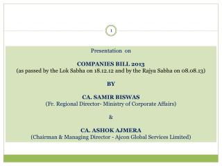 Presentation on COMPANIES BILL 2013