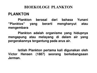 BIOEKOLOGI PLANKTON