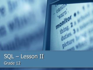 SQL – Lesson II