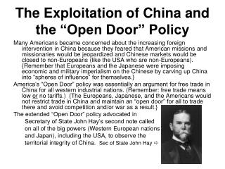 The Exploitation of China and the “Open Door” Policy