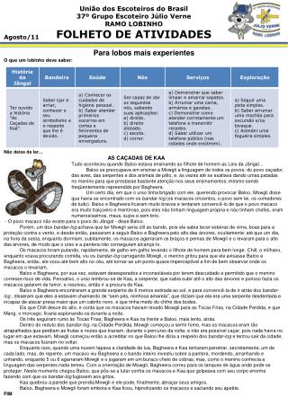 União dos Escoteiros do Brasil 37º Grupo Escoteiro Júlio Verne RAMO LOBINHO FOLHETO DE ATIVIDADES