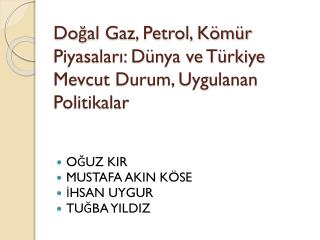 Doğal Gaz, Petrol, Kömür Piyasaları: Dünya ve Türkiye Mevcut Durum, Uygulanan Politikalar