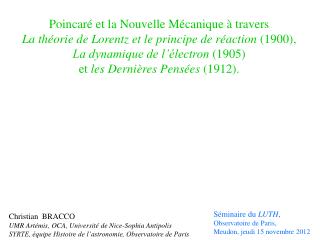 Poincaré et la Nouvelle Mécanique à travers