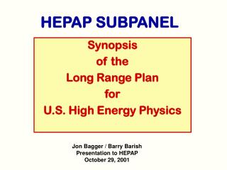 HEPAP SUBPANEL