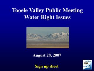 Tooele Valley Public Meeting Water Right Issues