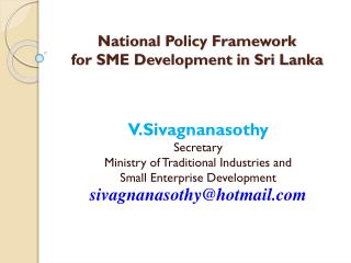 National Policy Framework for SME Development in Sri Lanka