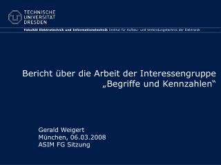 Bericht über die Arbeit der Interessengruppe „Begriffe und Kennzahlen“