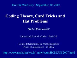 Coding Theory, Card Tricks and Hat Problems