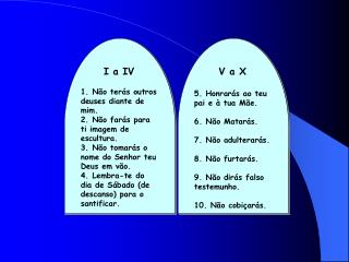 I a IV 1. Não terás outros deuses diante de mim. 2. Não farás para ti imagem de escultura.