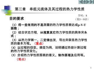目的要求 （ 1 ）将一些有用的不易测量的热力学性质表达成 p-V-T 函数； （ 2 ）结合状态方程，从推算其它热力学性质的具体关系式；