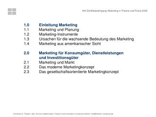 1.0	 Einleitung Marketing 1.1 Marketing und Planung