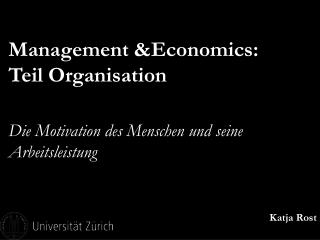 Management &amp;Economics: Teil Organisation Die Motivation des Menschen und seine Arbeitsleistung