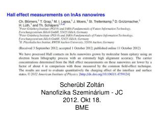 Scherübl Zoltán Nanofizika Szeminárium - JC 2012. Okt 18. BME