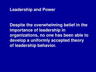 Leadership and Power