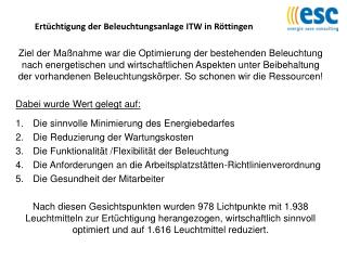 Ertüchtigung der Beleuchtungsanlage ITW in Röttingen