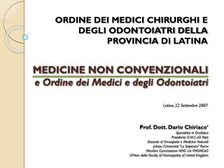 MEDICINE NON CONVENZIONALI e Ordine dei Medici e degli Odontoiatri