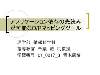 アプリケーション依存の先読みが可能な O/R マッピングツール