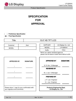 SPECIFICATION FOR APPROVAL