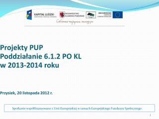 Projekty PUP Poddziałanie 6.1.2 PO KL w 2013-2014 roku Przysiek, 20 listopada 20 12 r.