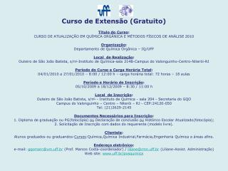 Curso de Extensão (Gratuito) Título do Curso :