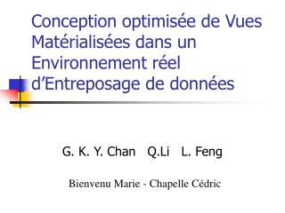 Conception optimisée de Vues Matérialisées dans un Environnement réel d’Entreposage de données