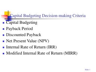 Capital Budgeting Decision-making Criteria