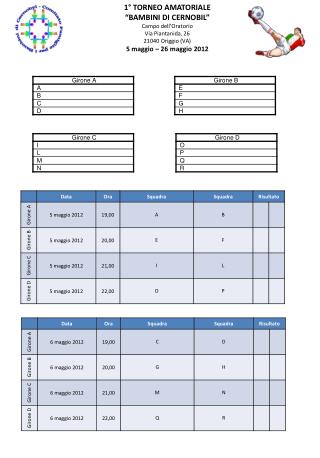 1° TORNEO AMATORIALE “BAMBINI DI CERNOBIL” Campo dell’Oratorio Via Piantanida, 26