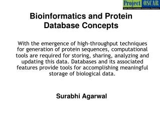 Bioinformatics and Protein Database Concepts