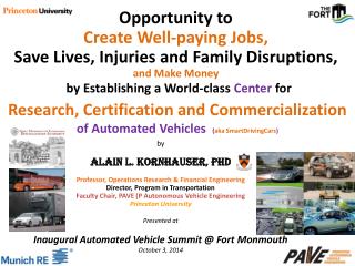 Opportunity to Create Well-paying Jobs, Save Lives, Injuries and Family Disruptions,