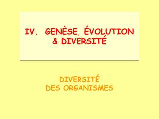 DIVERSIT É DES ORGANISMES