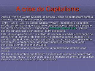 A crise do Capitalismo