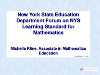 New York State Education Department Forum on NYS Learning Standard for Mathematics