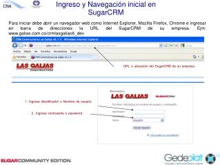 Ingreso y Navegación inicial en SugarCRM