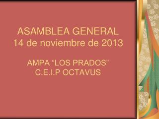 ASAMBLEA GENERAL 14 de noviembre de 2013 AMPA “LOS PRADOS” C.E.I.P OCTAVUS