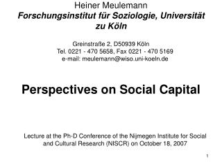 Heiner Meulemann Forschungsinstitut für Soziologie, Universität zu Köln