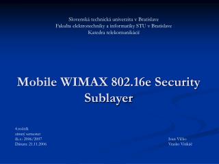 Mobile WIMAX 802.16e Security Sublayer