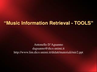 “Music Information Retrieval - TOOLS”