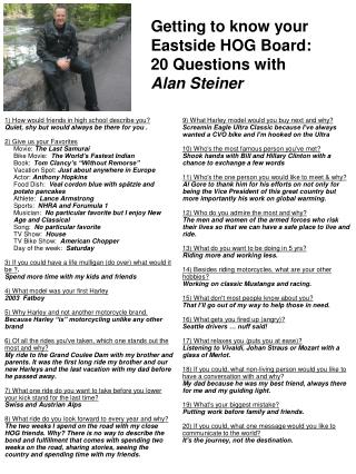 Getting to know your Eastside HOG Board: 20 Questions with Alan Steiner