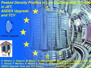 Peaked Density Profiles in Low Collisionality H-modes in JET, ASDEX Upgrade and TCV