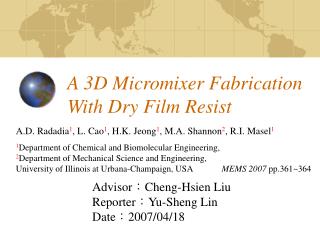 A 3D Micromixer Fabrication With Dry Film Resist