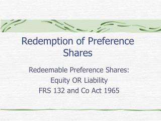 Redemption of Preference Shares