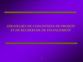 STRATEGIES DE CONCEPTION DE PROJETS ET DE RECHERCHE DE FINANCEMENT