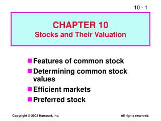 CHAPTER 10 Stocks and Their Valuation