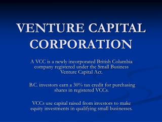 VENTURE CAPITAL CORPORATION