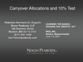Carryover Allocations and 10% Test