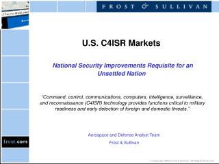 U.S. C4ISR Markets National Security Improvements Requisite for an Unsettled Nation