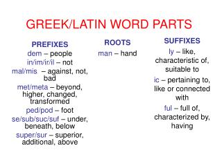 GREEK/LATIN WORD PARTS