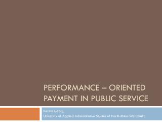 Performance – oriented payment in Public Service